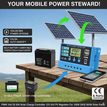 PWM 10–30A Solar Charge Controller 12V/24V