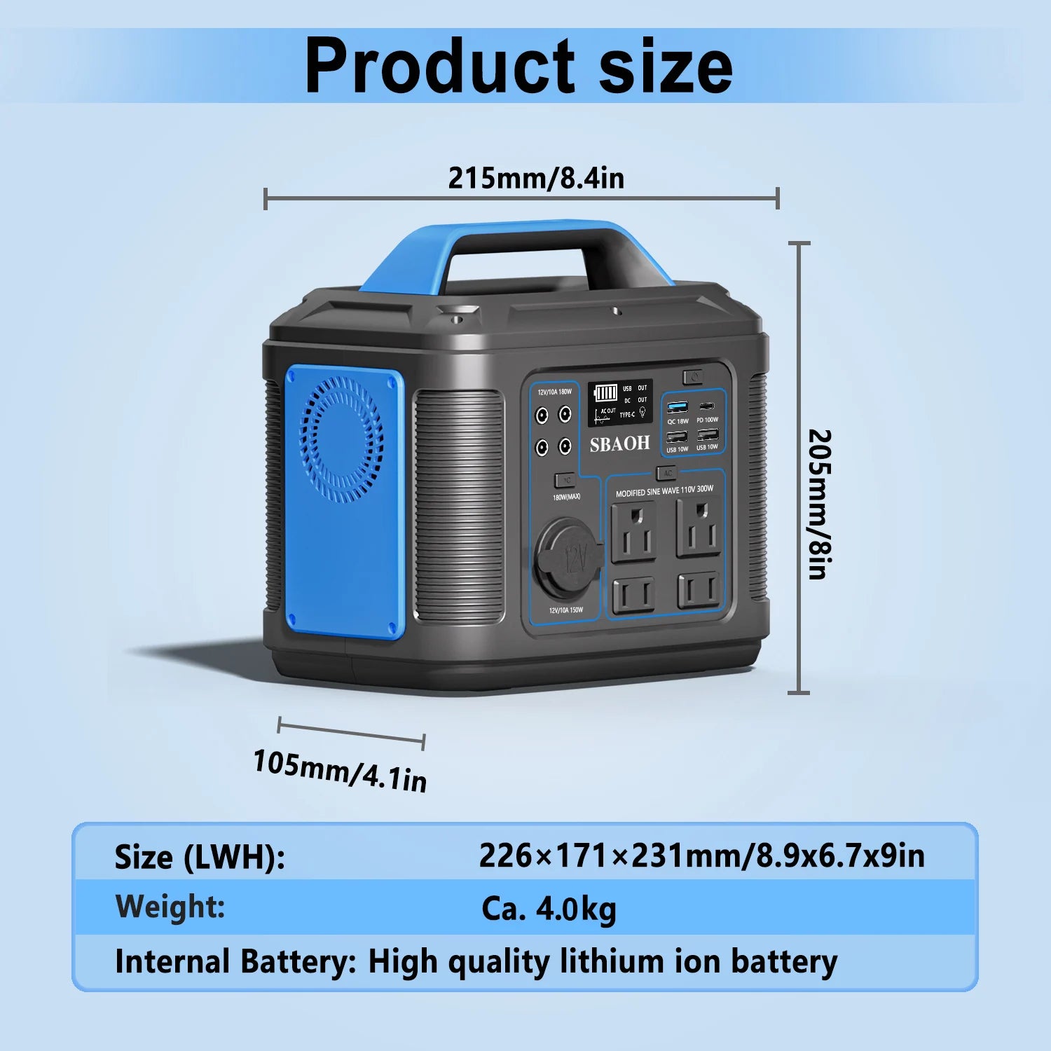 300W 296Wh Portable Solar Power Station USB-C