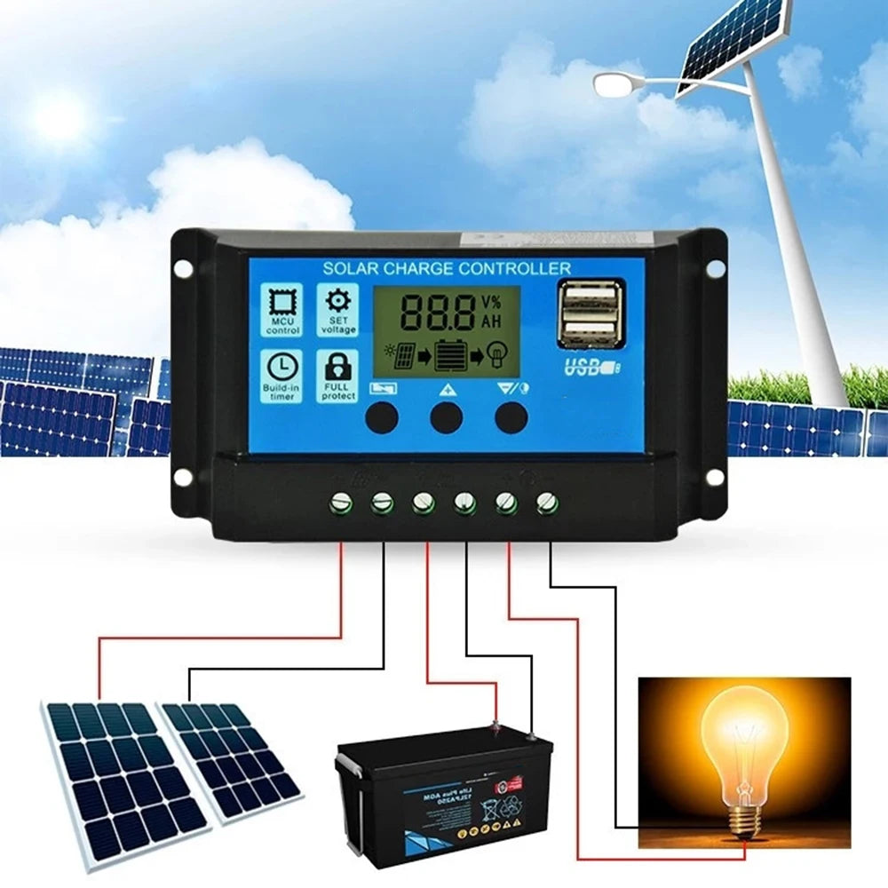 30A PWM Solar Charge Controller 12V/24V LCD