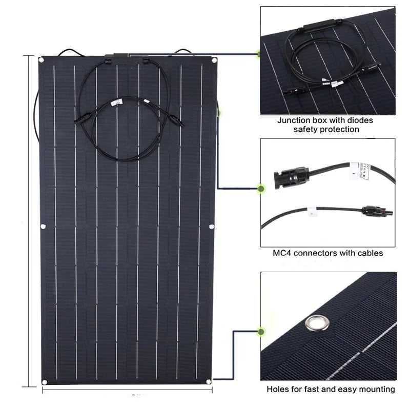 300W/600W Flexible Monocrystalline Solar Panel Kit 18V