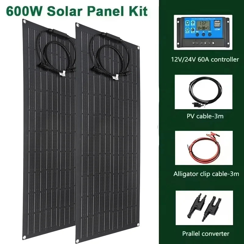 300W-600W Flexible Solar Panel Kit with Controller