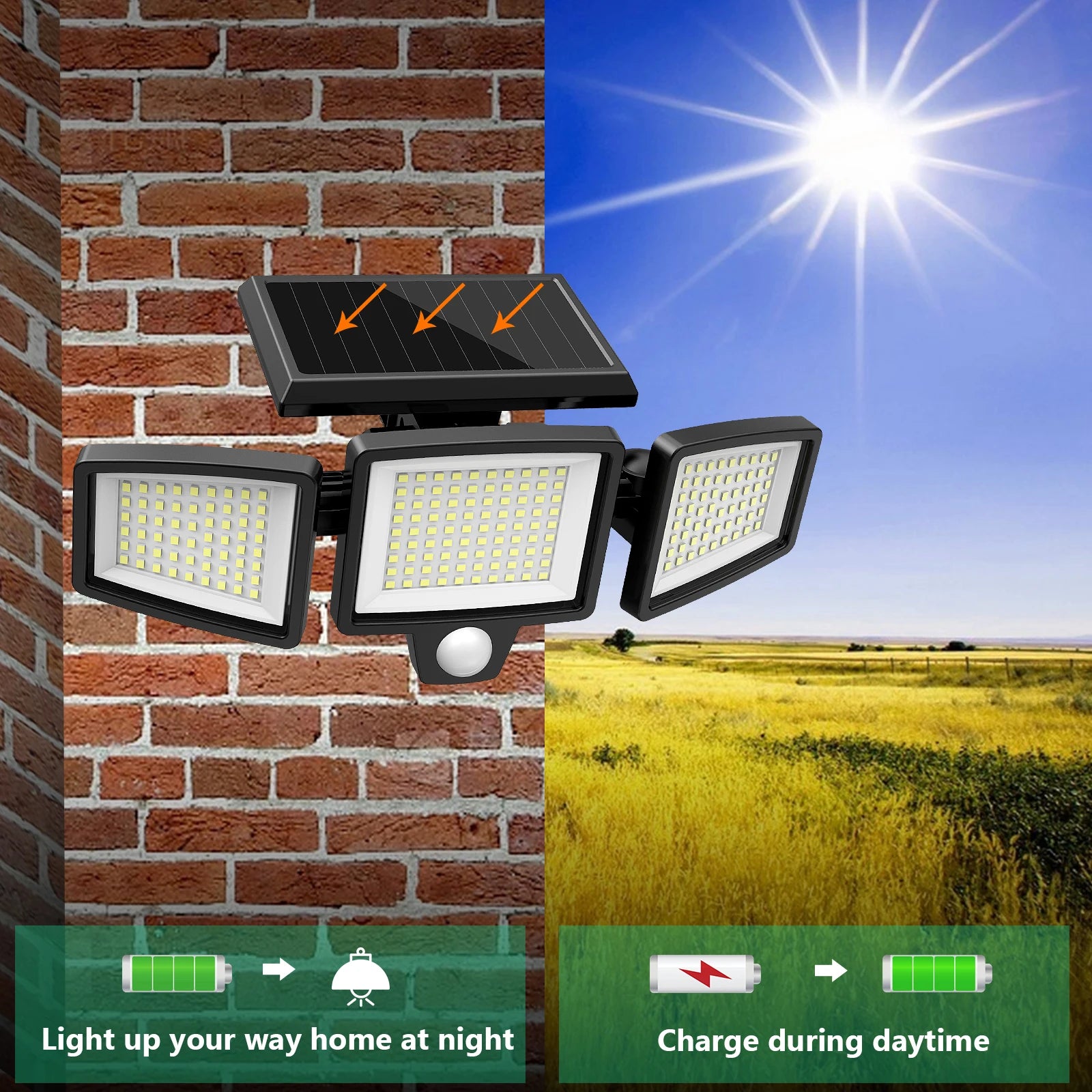 Three-Head Outdoor Solar Motion Sensor Light