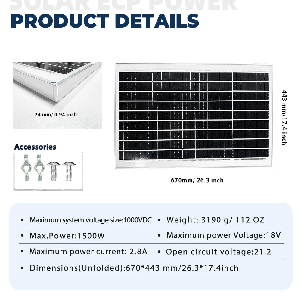SOECOPO 1500W Portable Waterproof Solar Panel 18V