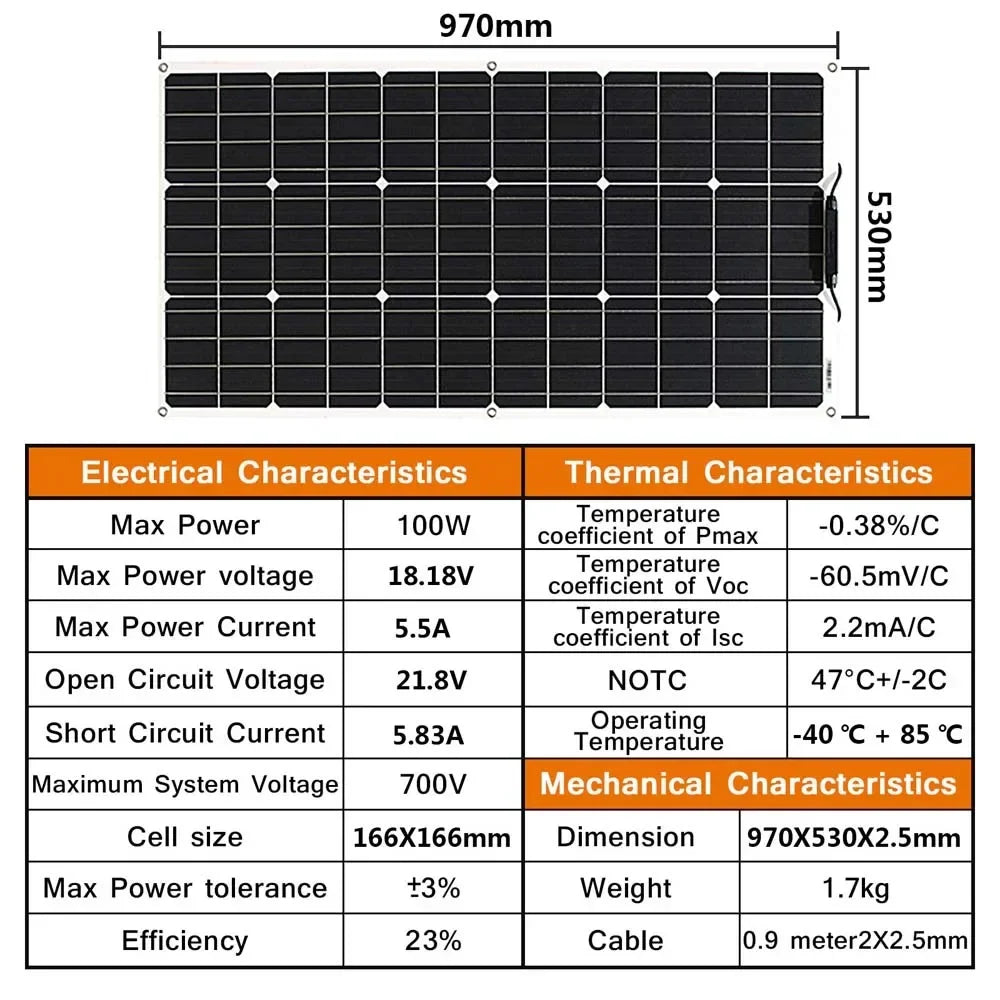 12V Flexible 600W Solar Panel Bendable Monocrystalline