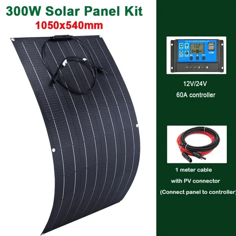 300W/600W Flexible Monocrystalline Solar Panel Kit 18V