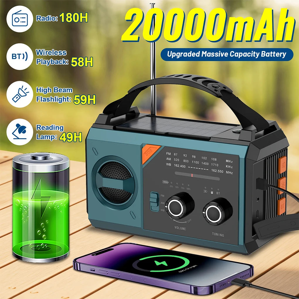 20000mAh Emergency Hand Crank Solar Radio Power Bank