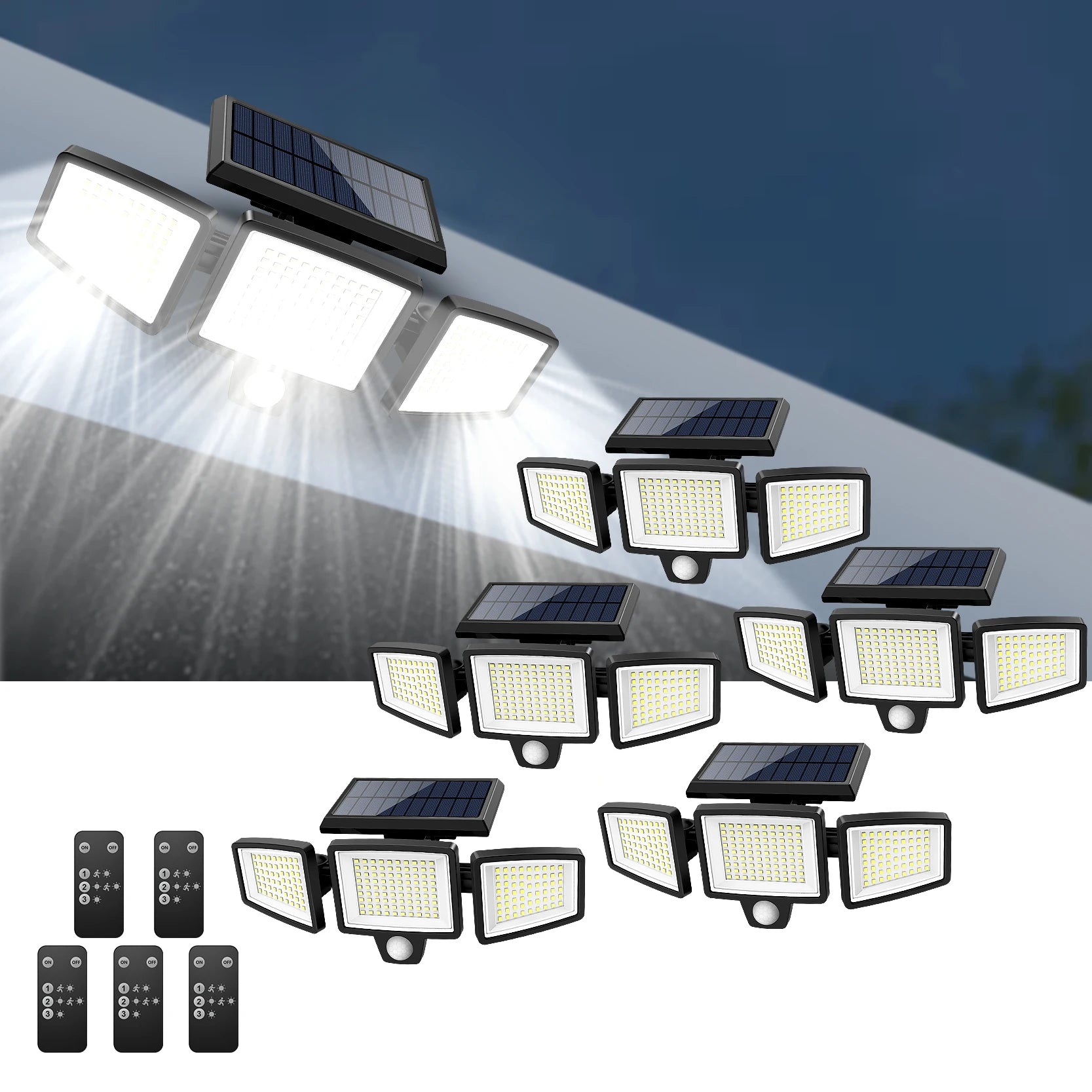 Three-Head Outdoor Solar Motion Sensor Light