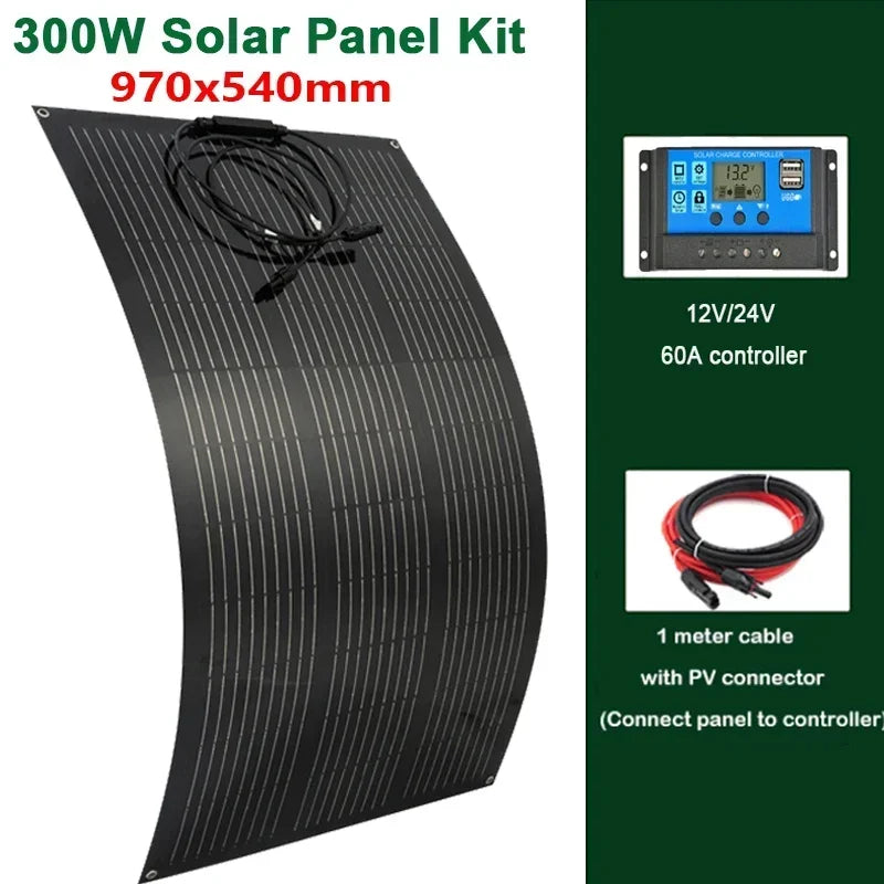 300W/600W Flexible Monocrystalline Solar Panel Kit 18V