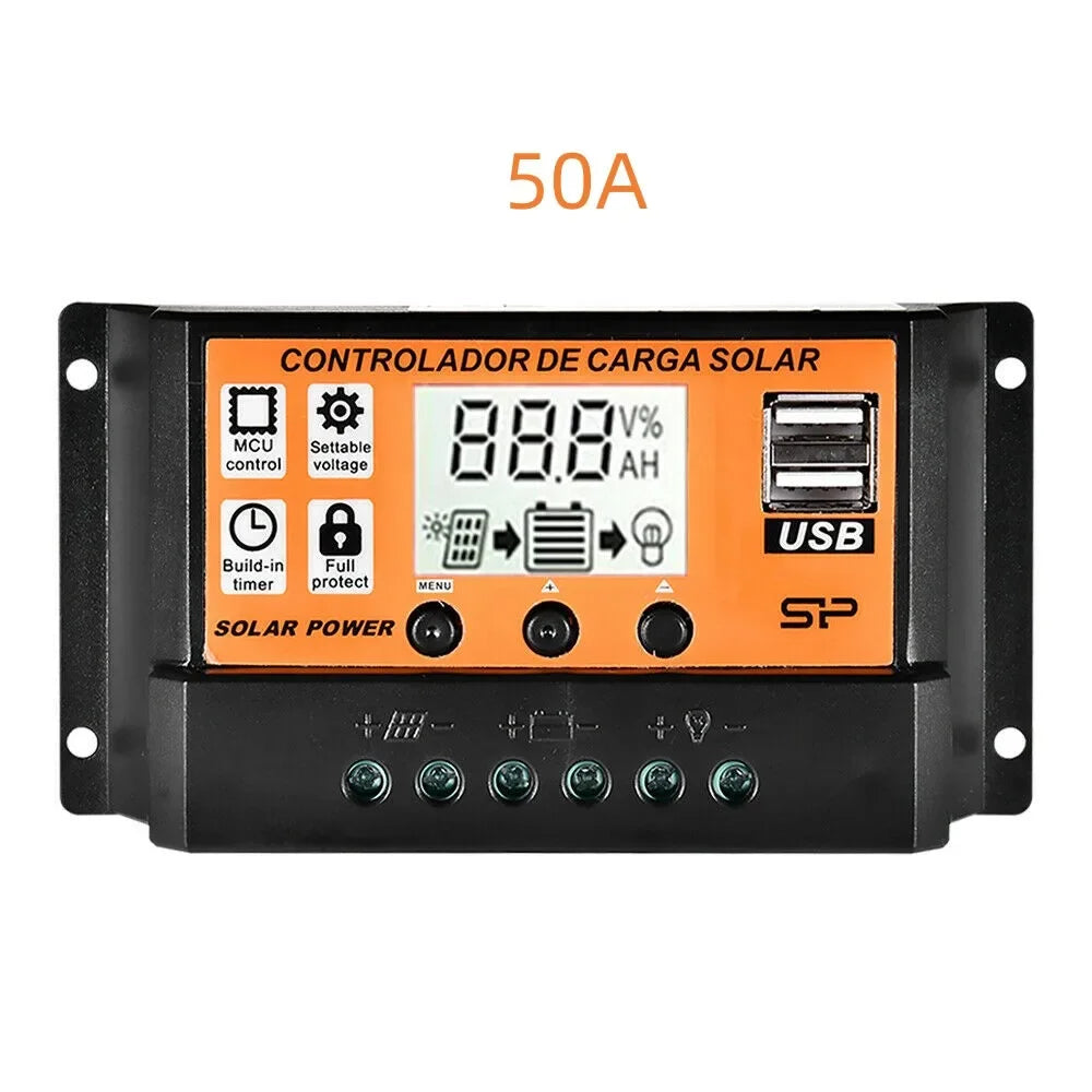 High-Efficiency PWM Solar Controller 30A-100A LCD USB