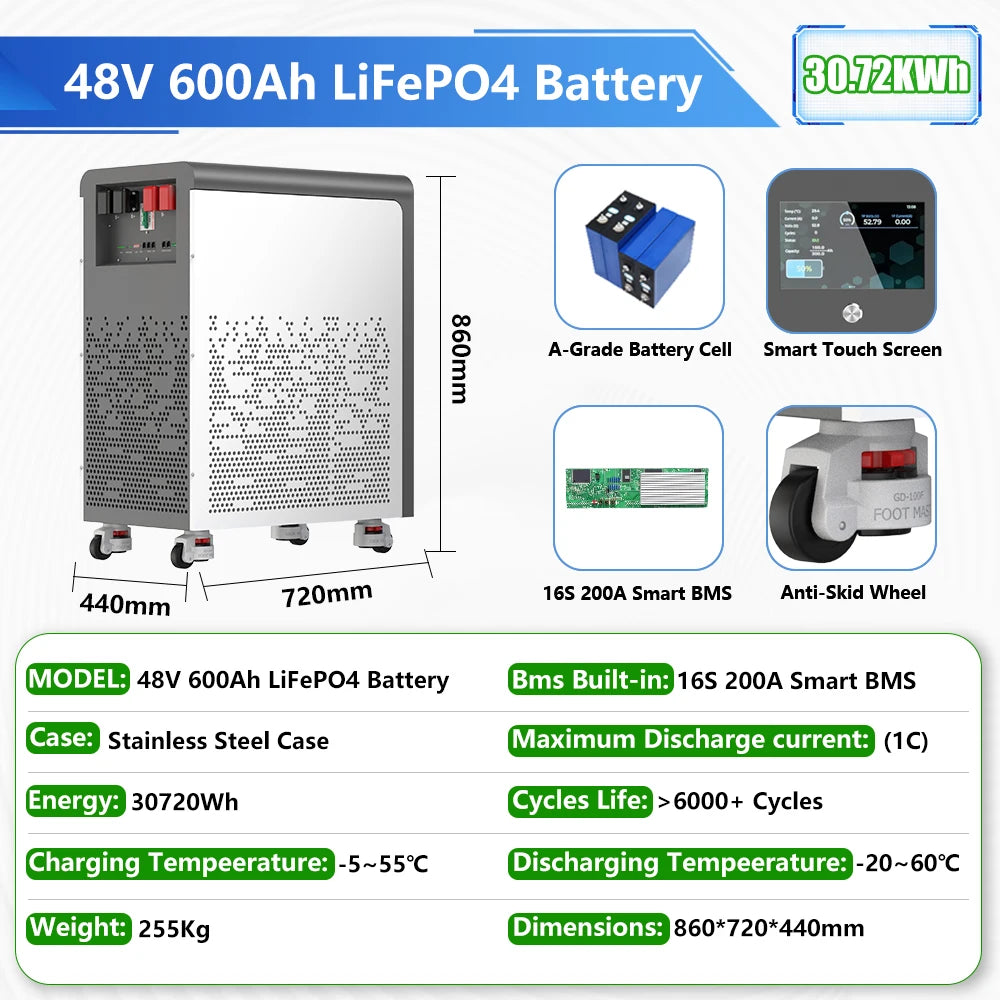 48V 600Ah LiFePO4 Solar Battery Pack