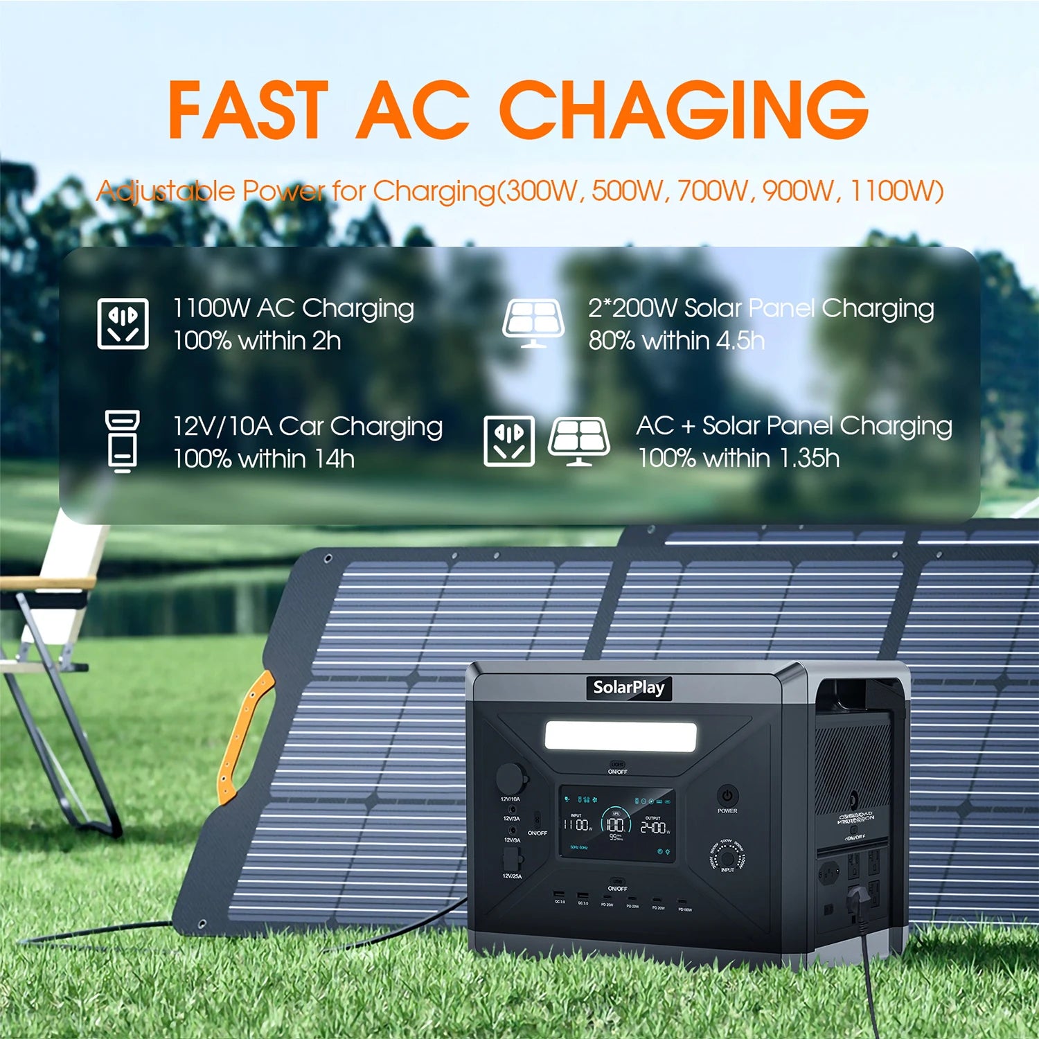 SOLARPLAY Q2501 2160Wh LiFePO4 Portable Solar Generator