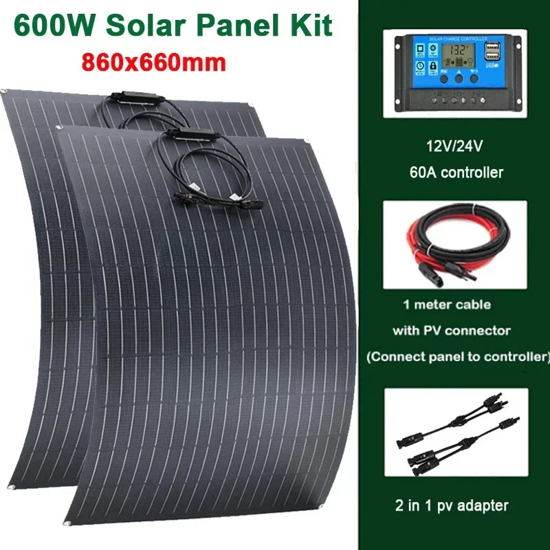 300W/600W Flexible Monocrystalline Solar Panel Kit 18V