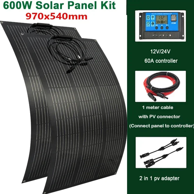 300W/600W Flexible Monocrystalline Solar Panel Kit 18V