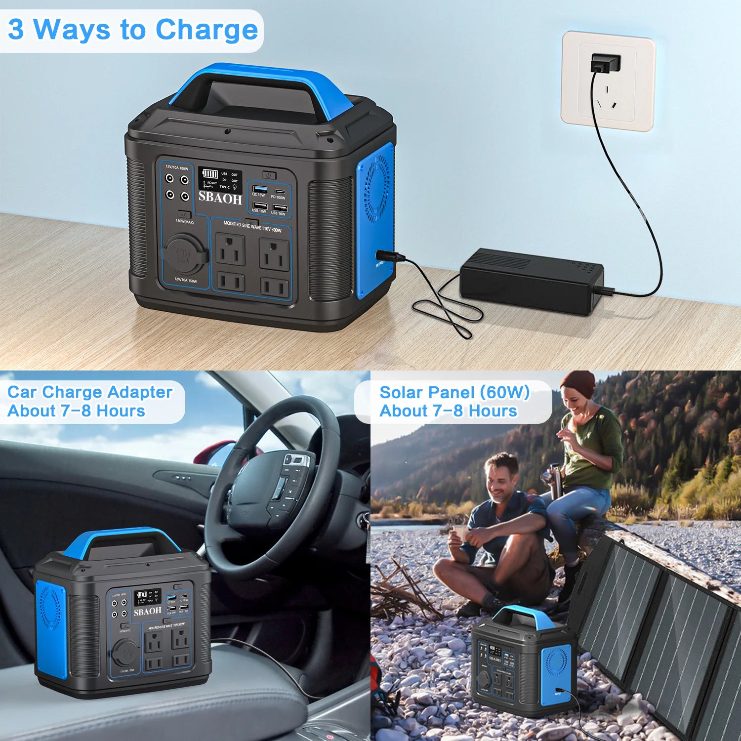 SBAOH 296Wh 300W Portable Power Station Solar