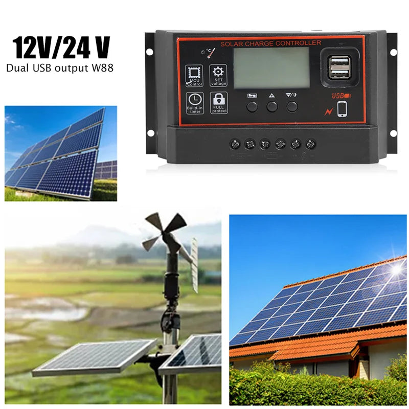 PWM Solar Charge Controller 10A-100A LCD USB