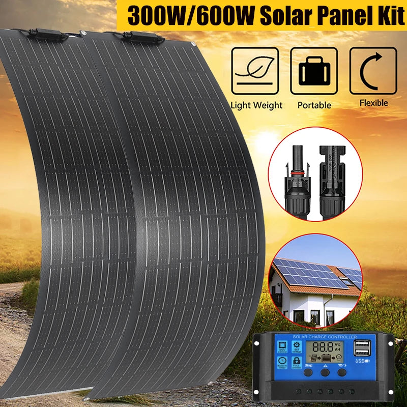300W-600W Flexible Solar Panel Kit with Controller