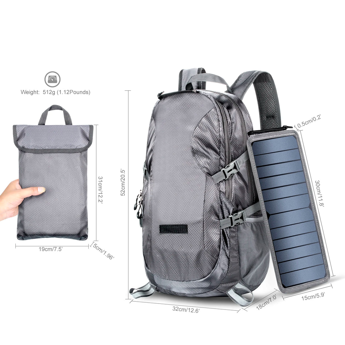 Solar Backpack Foldable Daypack 6.5W Panel