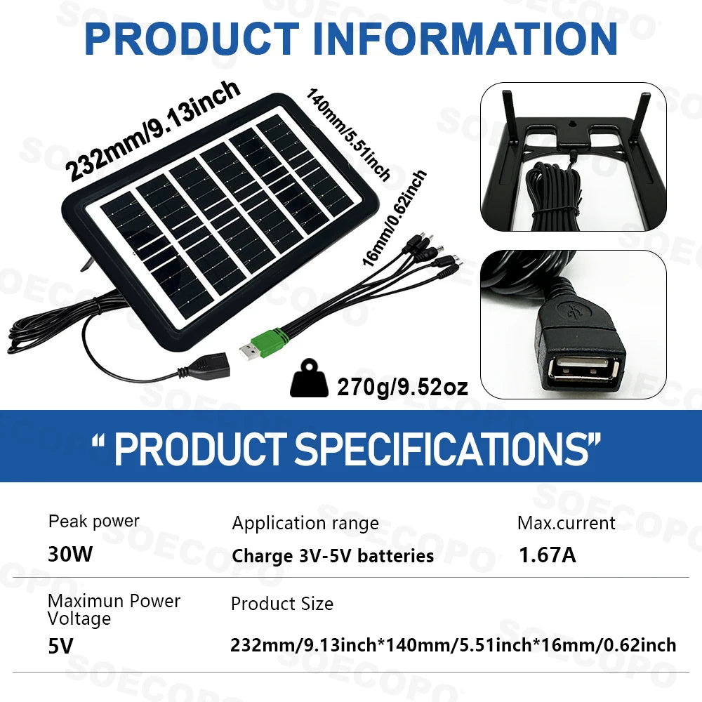 SOECOPO 30W Portable Camping Solar Panel