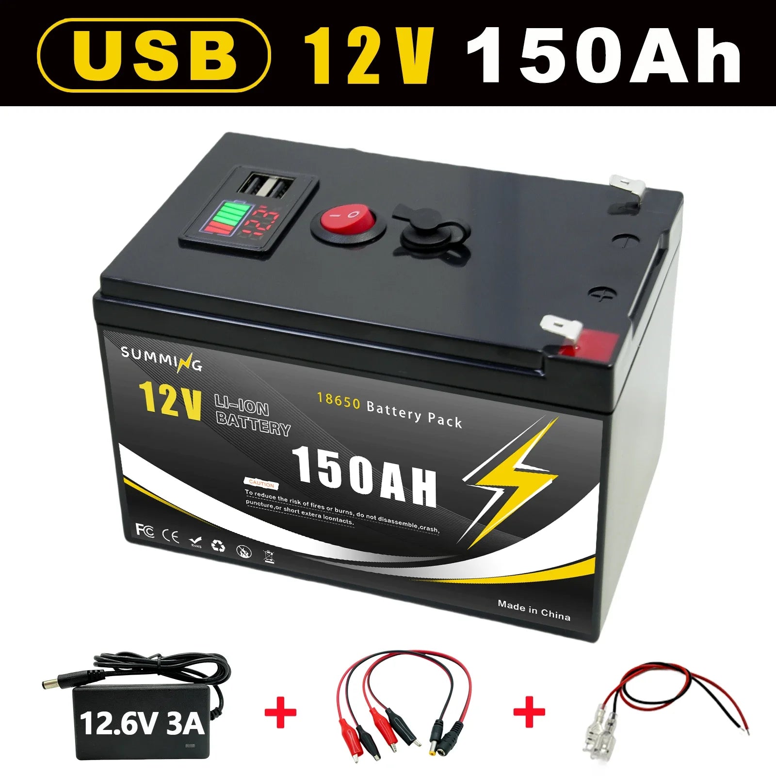 12V 200Ah LiFePO4 Solar Battery with USB