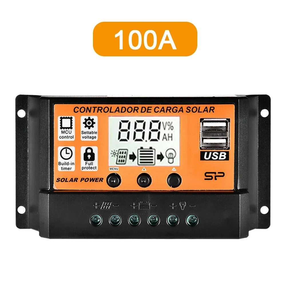 High-Efficiency PWM Solar Controller 30A-100A LCD USB