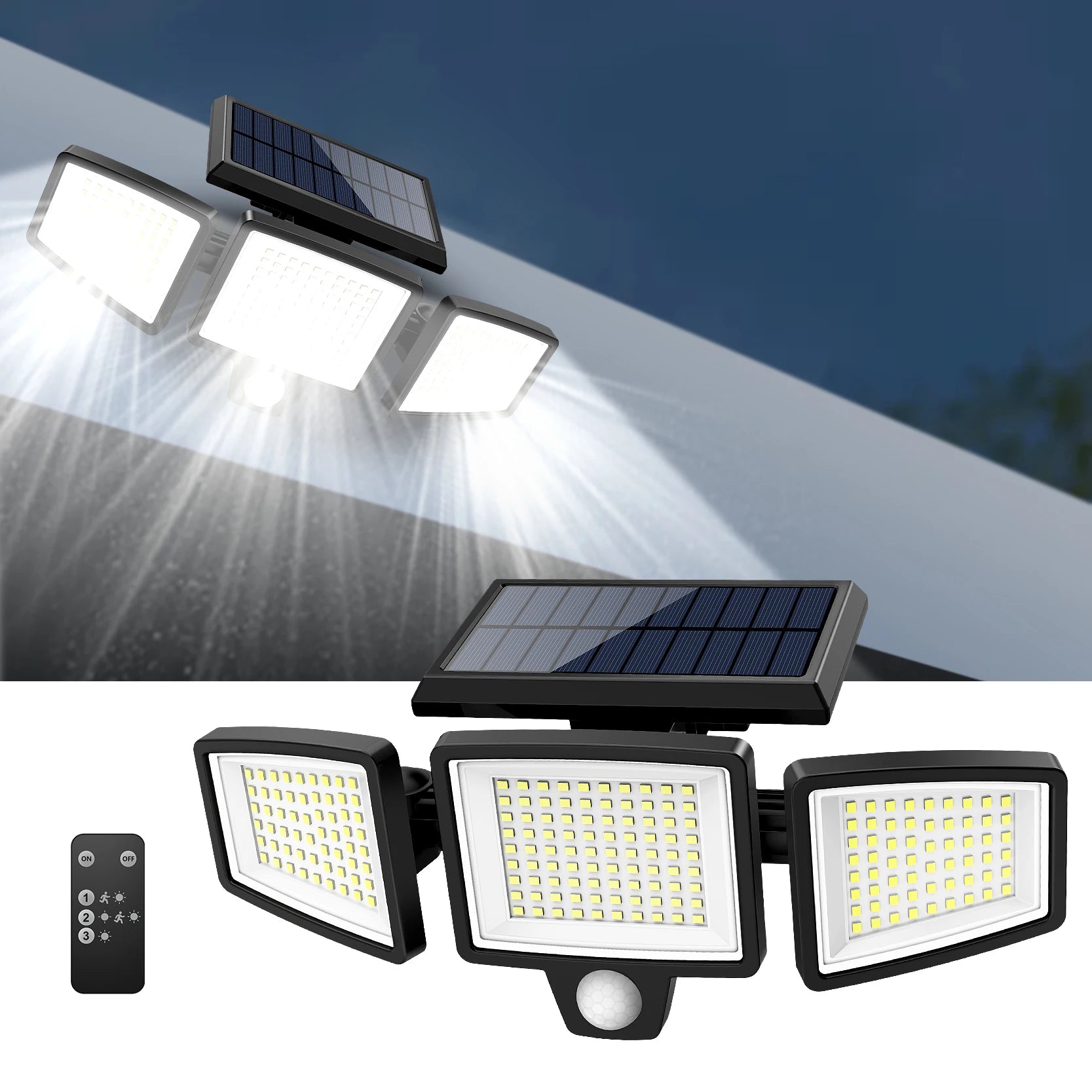 Three-Head Outdoor Solar Motion Sensor Light