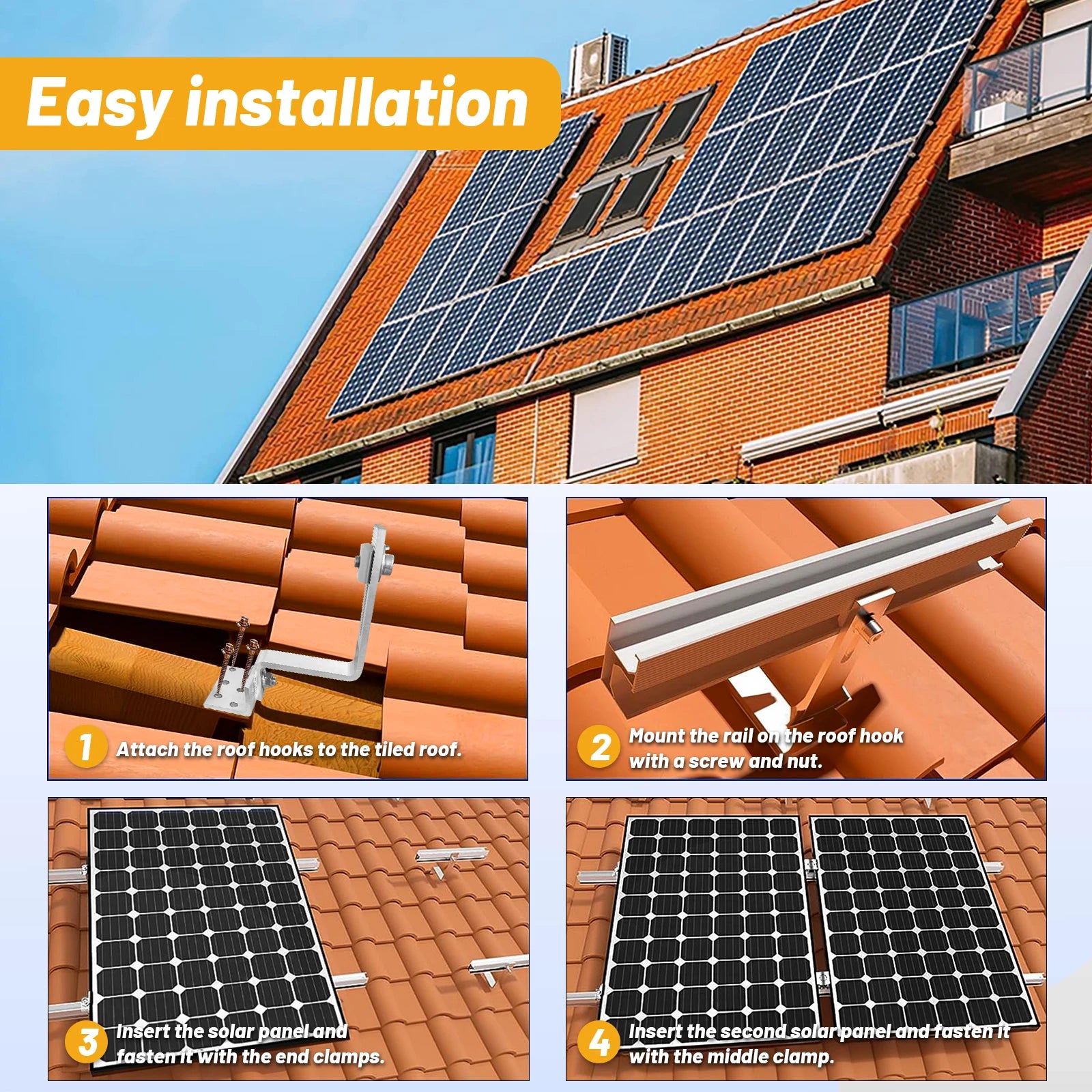 Solar Panel Roof Hook Mounting Rail Set