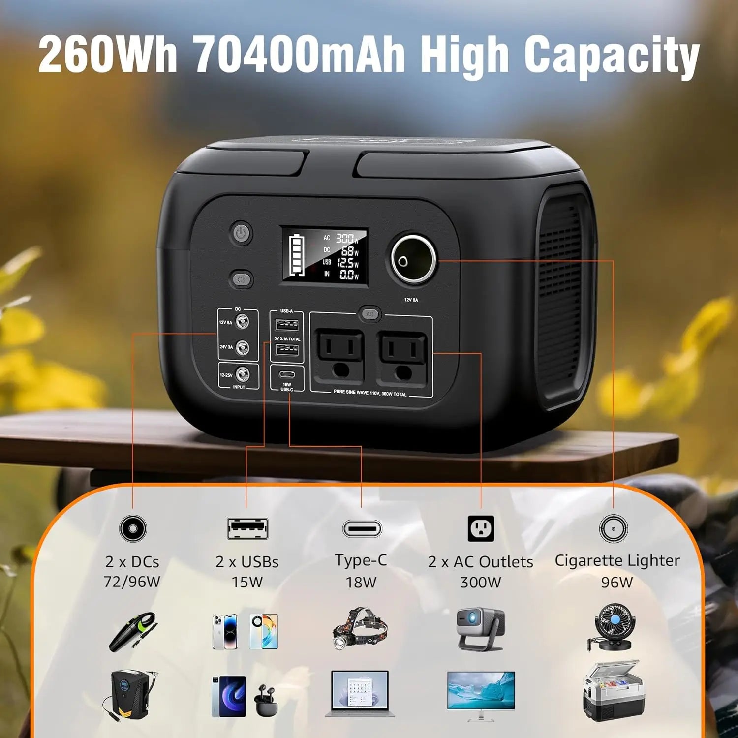 300W 260Wh Portable Solar Generator with Panels