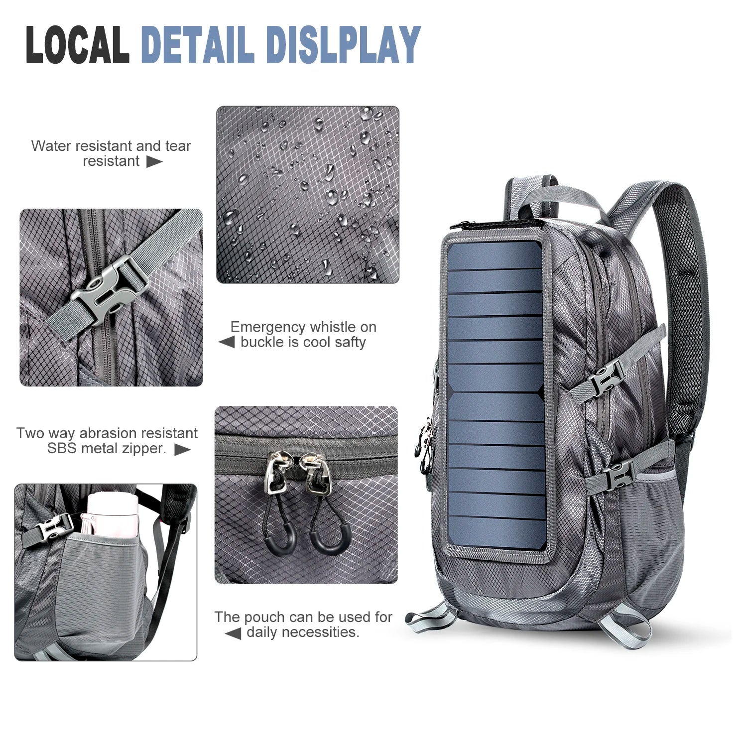 Solar Backpack Foldable Daypack 6.5W Panel