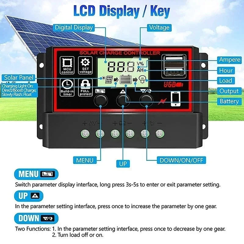PWM Solar Charge Controller 10A-100A LCD USB