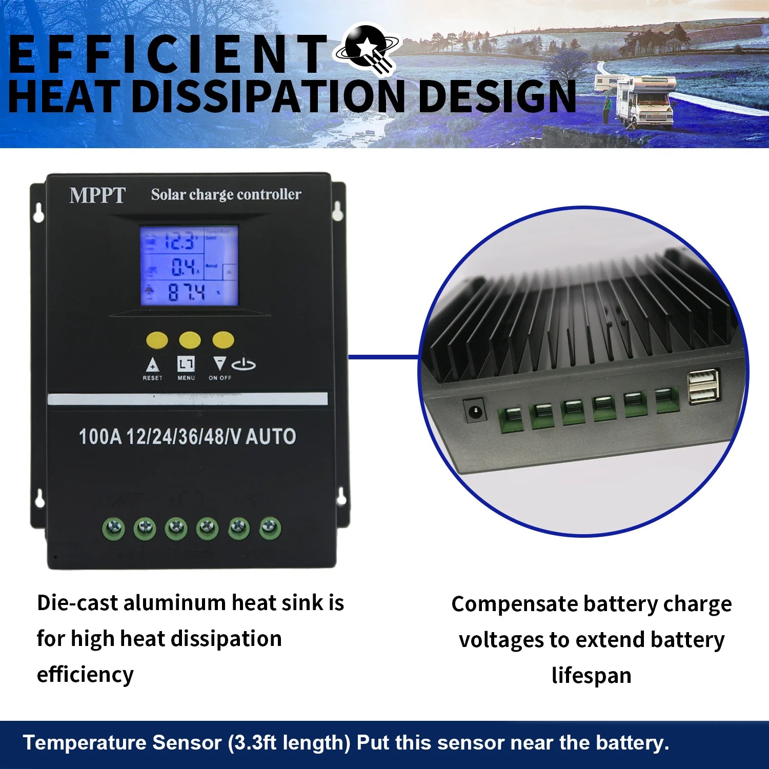 POWLSOJX 100A MPPT Solar Charge Controller LCD