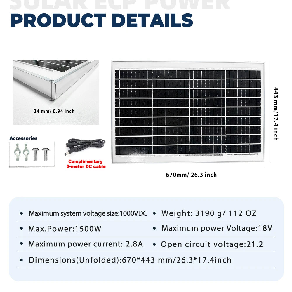 SOECOPO 1500W Portable High Efficiency Solar Panel 18V