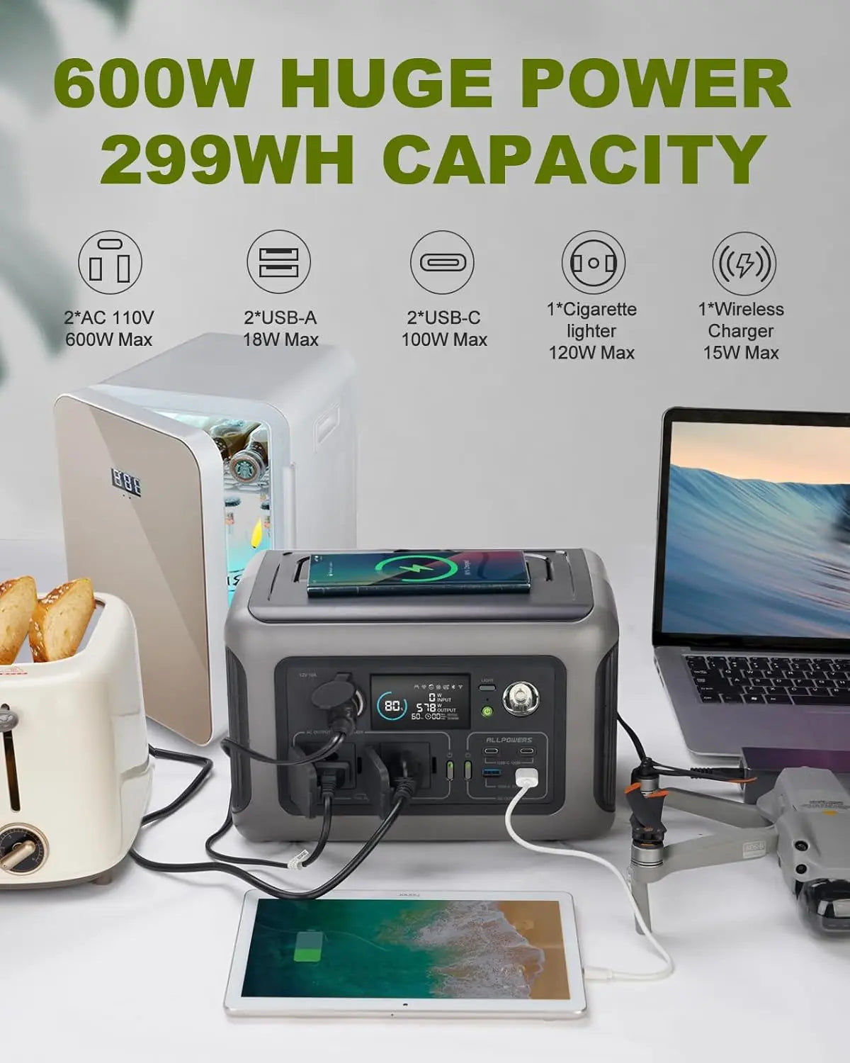 ALLPOWERS R600 299Wh LiFePO4 Power Station