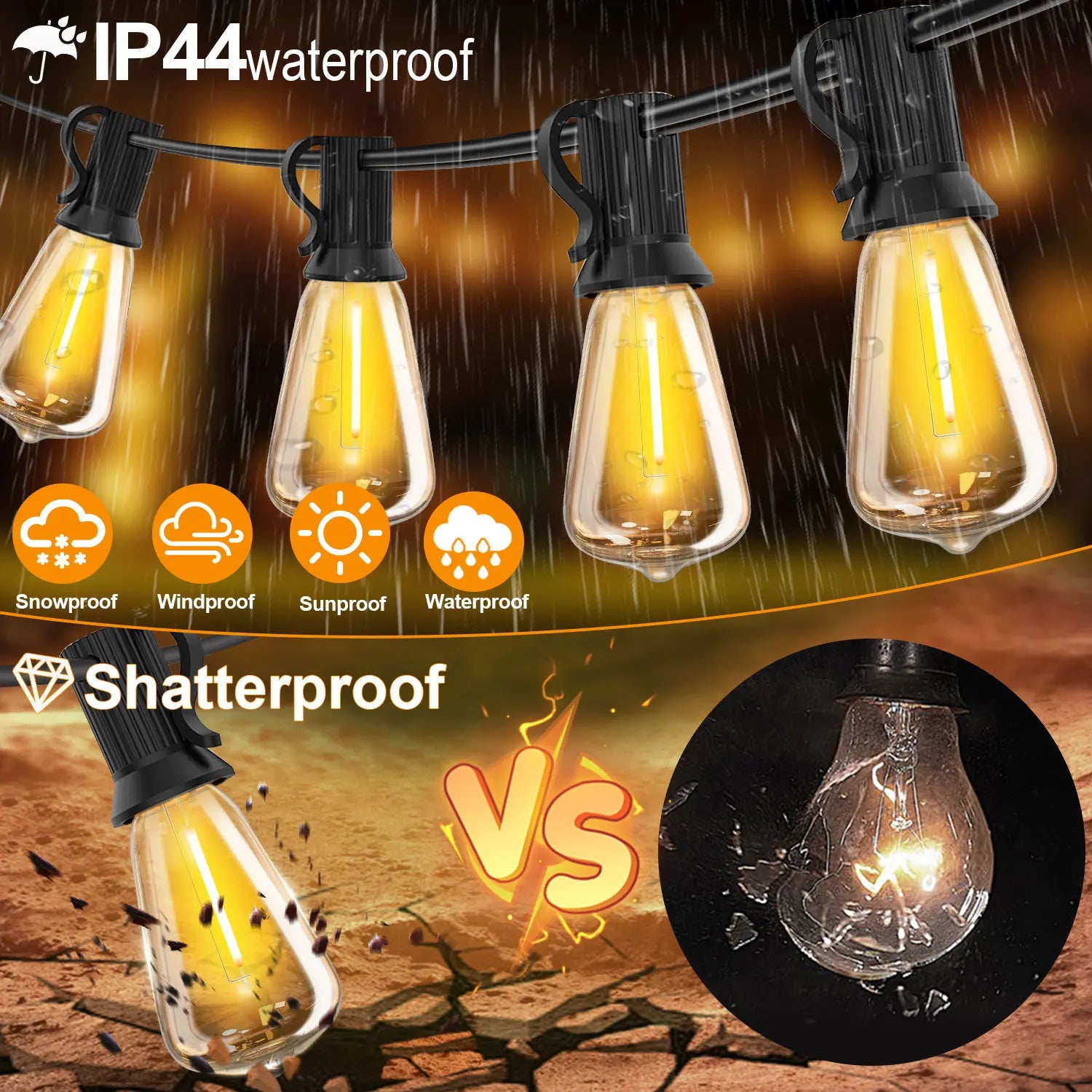 Shatterproof ST38 Outdoor Solar String Lights