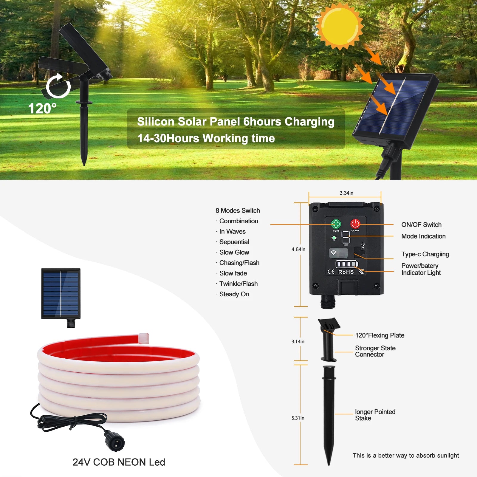 DC24V IP68 Solar COB Neon LED Strip