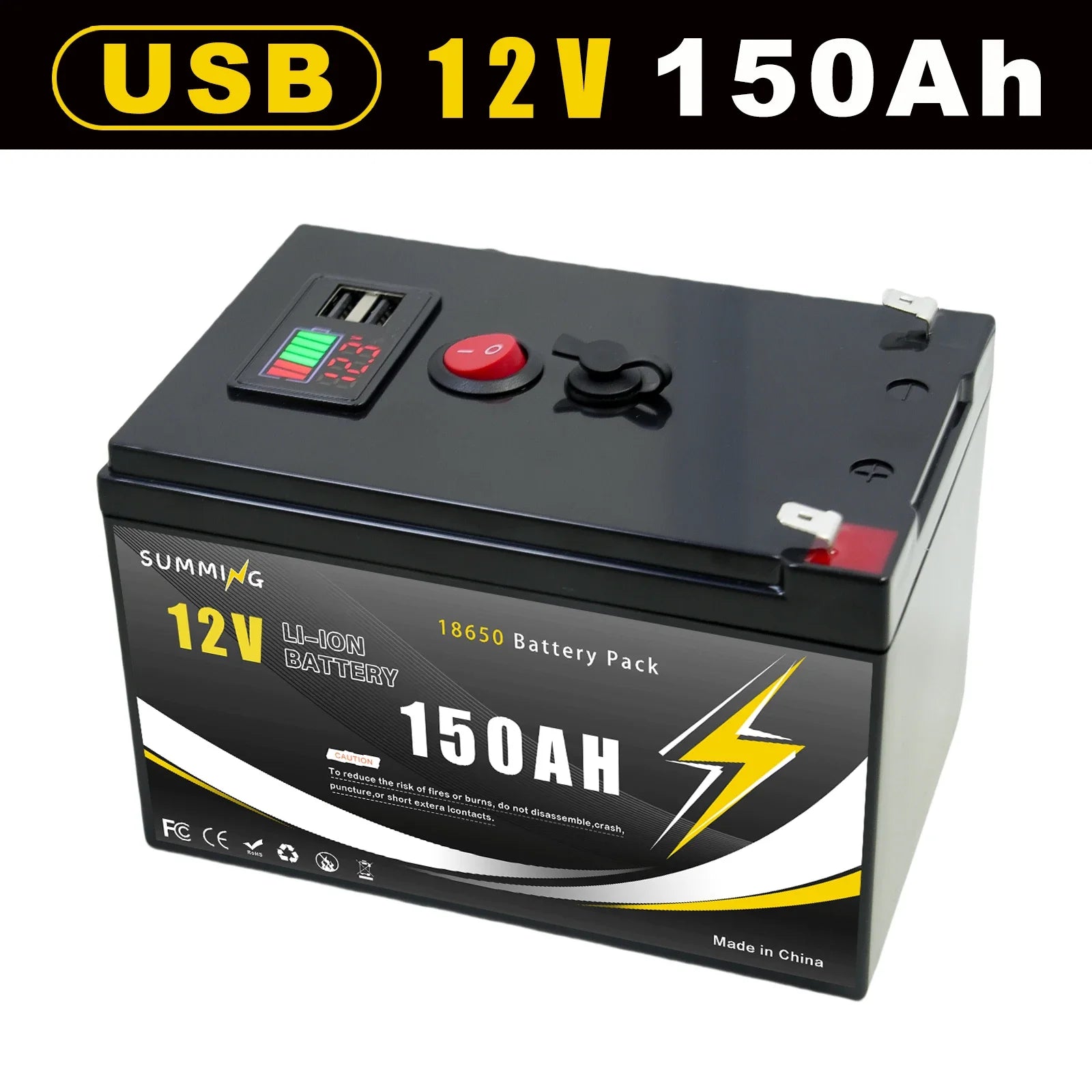 12V 200Ah LiFePO4 Solar Battery with USB