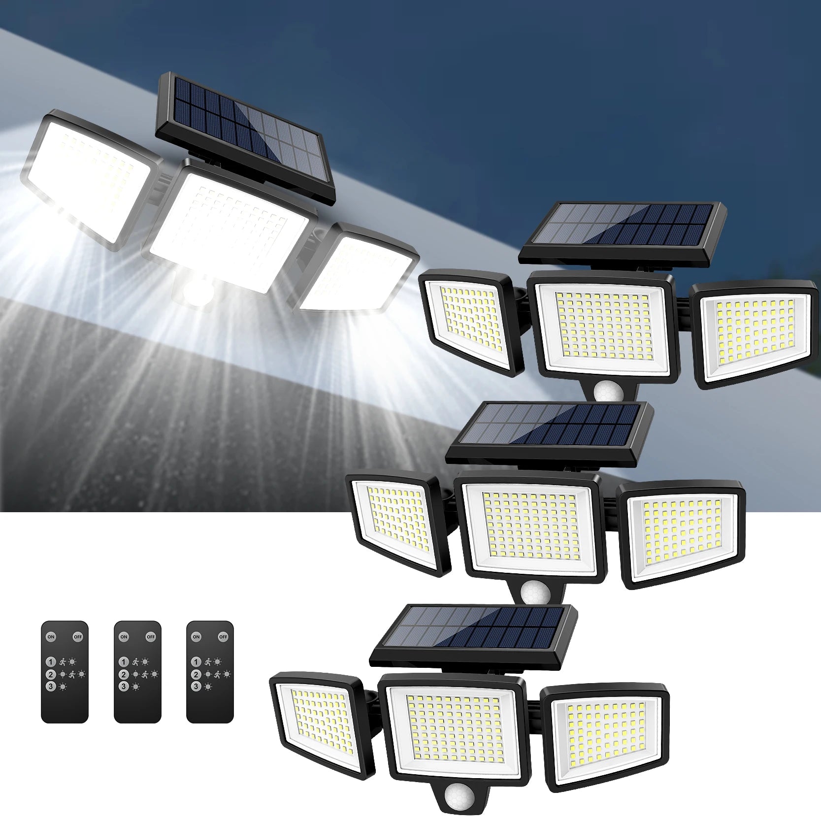 Three-Head Outdoor Solar Motion Sensor Light