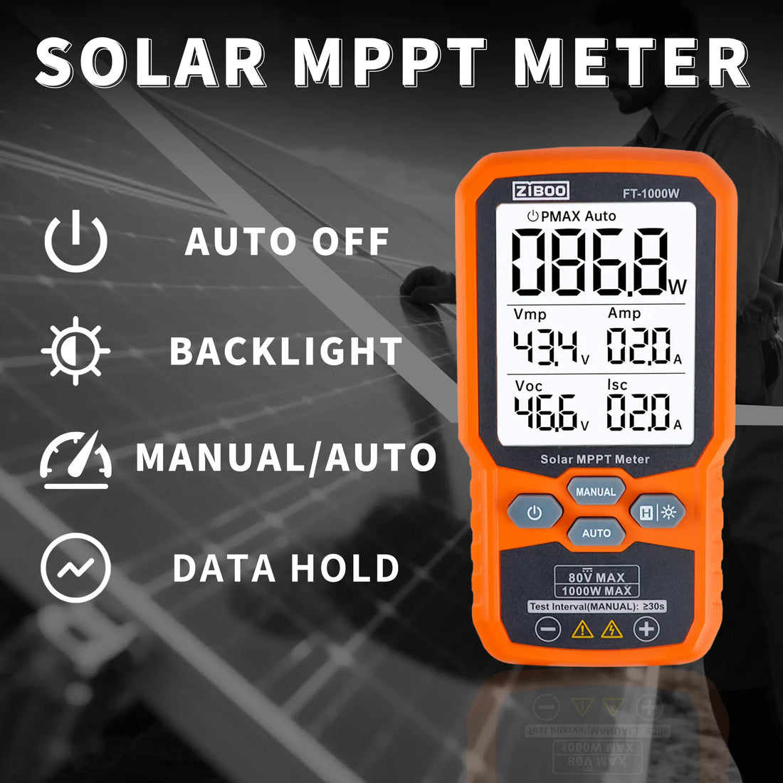 ZIBOO Solar MPPT Power Tester Meter