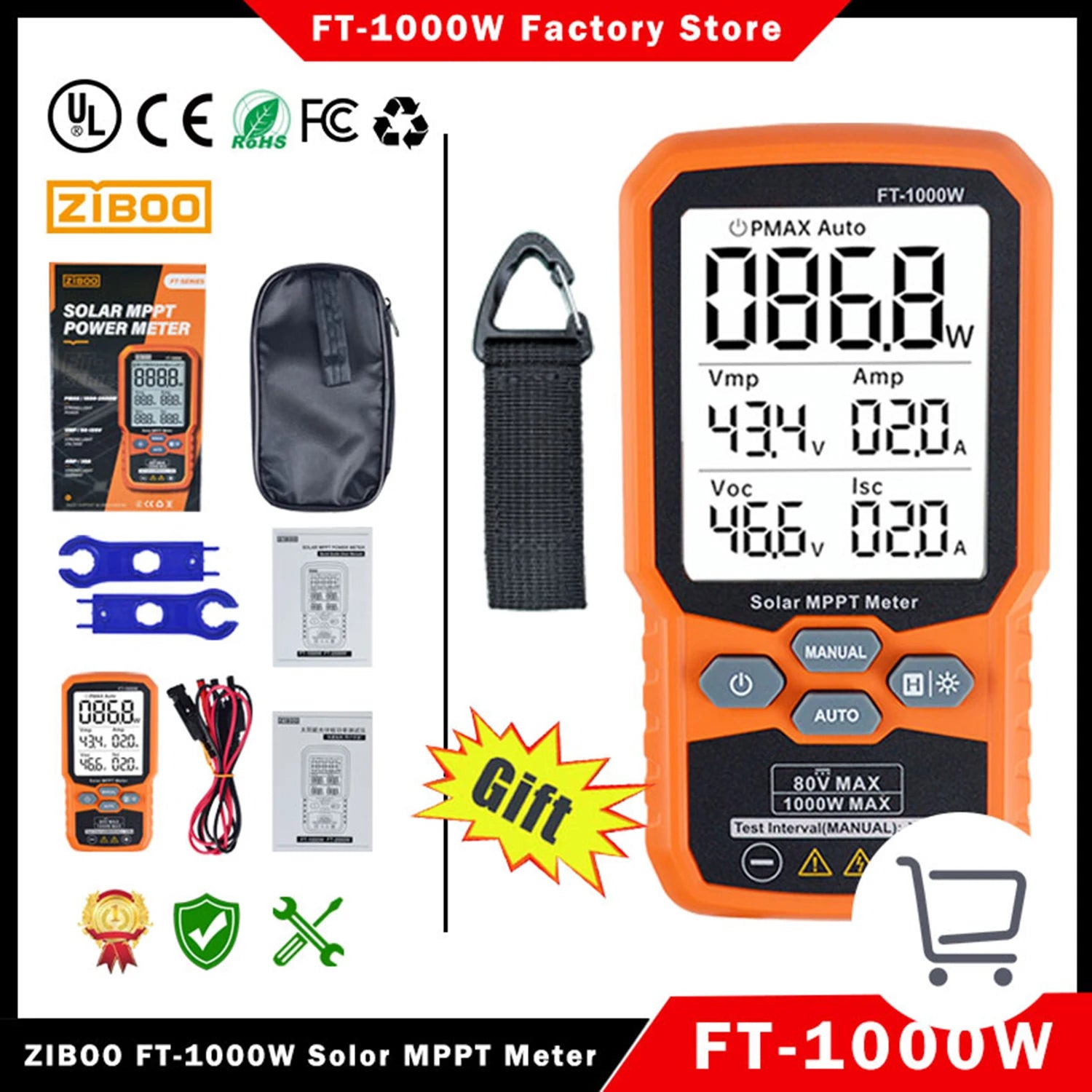 ZIBOO Solar MPPT Power Tester Meter
