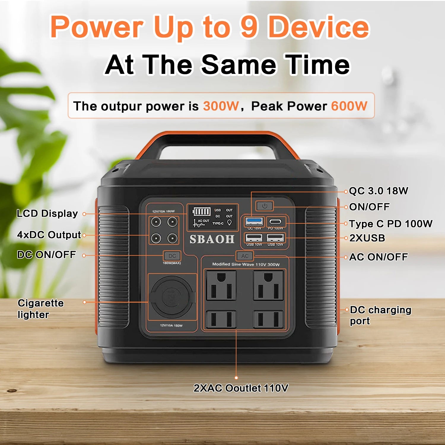 300W 296Wh Portable Solar Generator with AC/DC