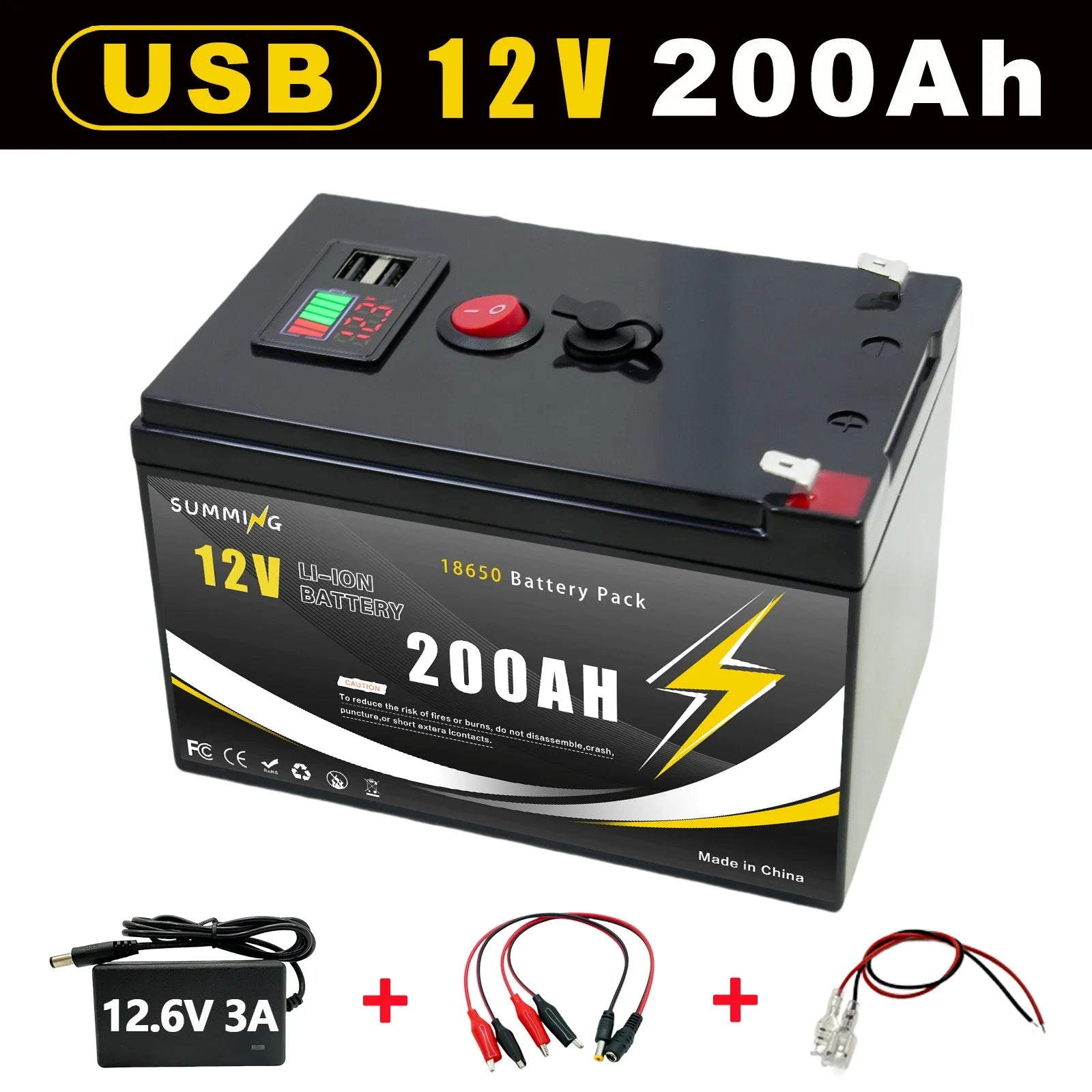 12V 200Ah LiFePO4 Solar Battery with USB