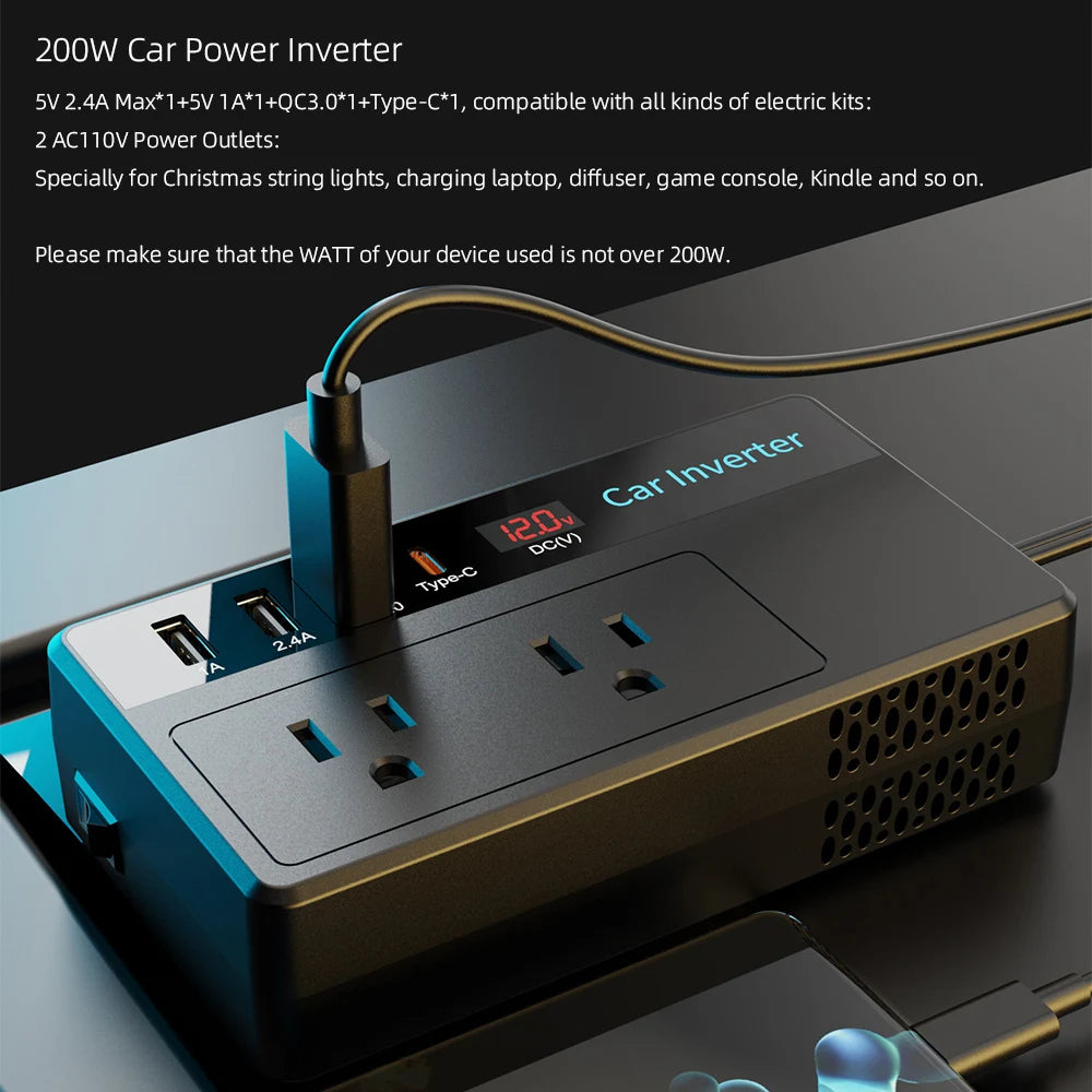 200W Car Power Inverter 12V to 110V