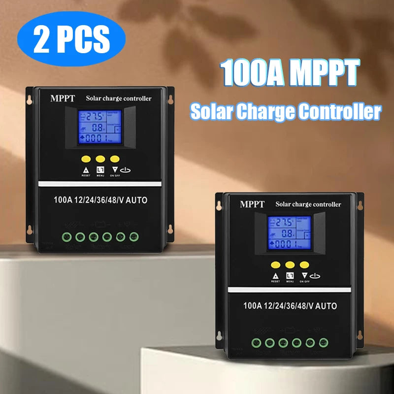2pcs MPPT 100A Solar Charge Controllers LED Display