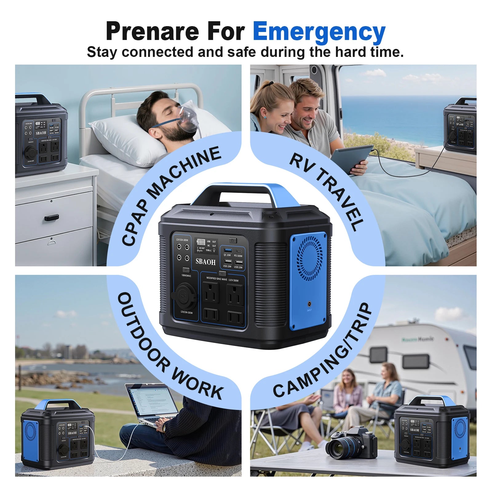 300W 296Wh Portable Solar Power Station USB-C