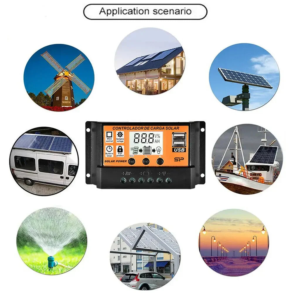 High-Efficiency PWM Solar Controller 30A-100A LCD USB
