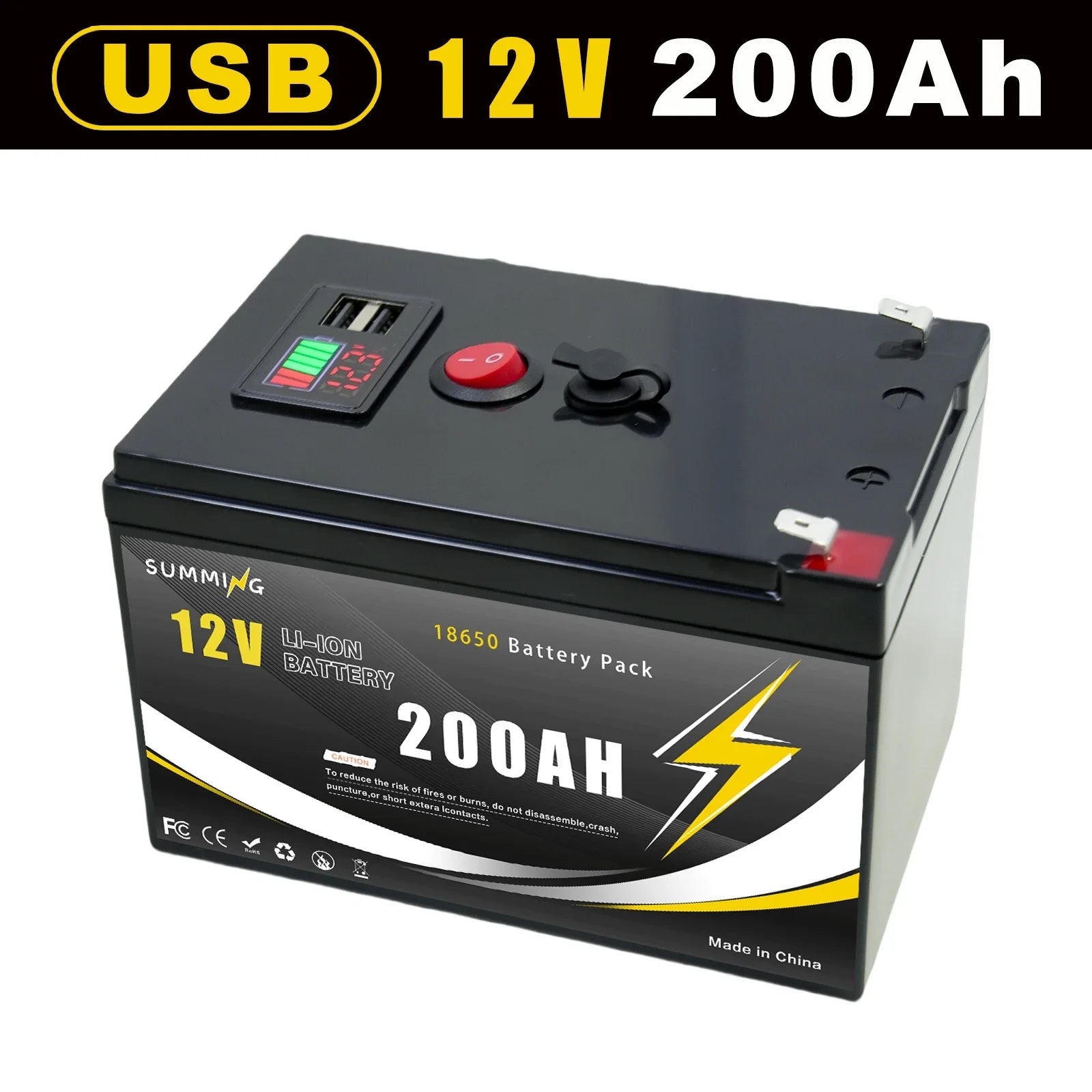 12V 200Ah LiFePO4 Solar Battery with USB