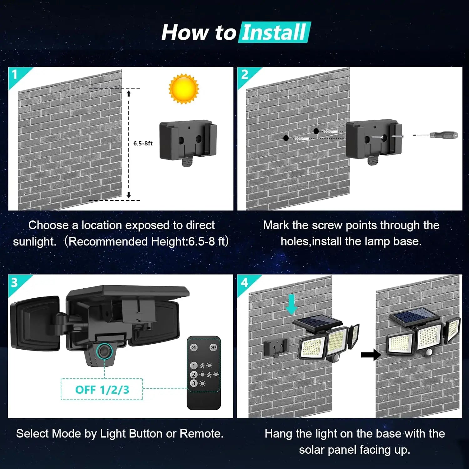 Three-Head Outdoor Solar Motion Sensor Light