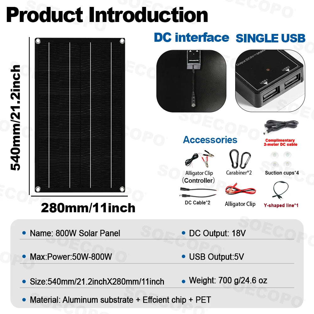 SOECOPO 1600W Portable Solar Panel Kit with Controller