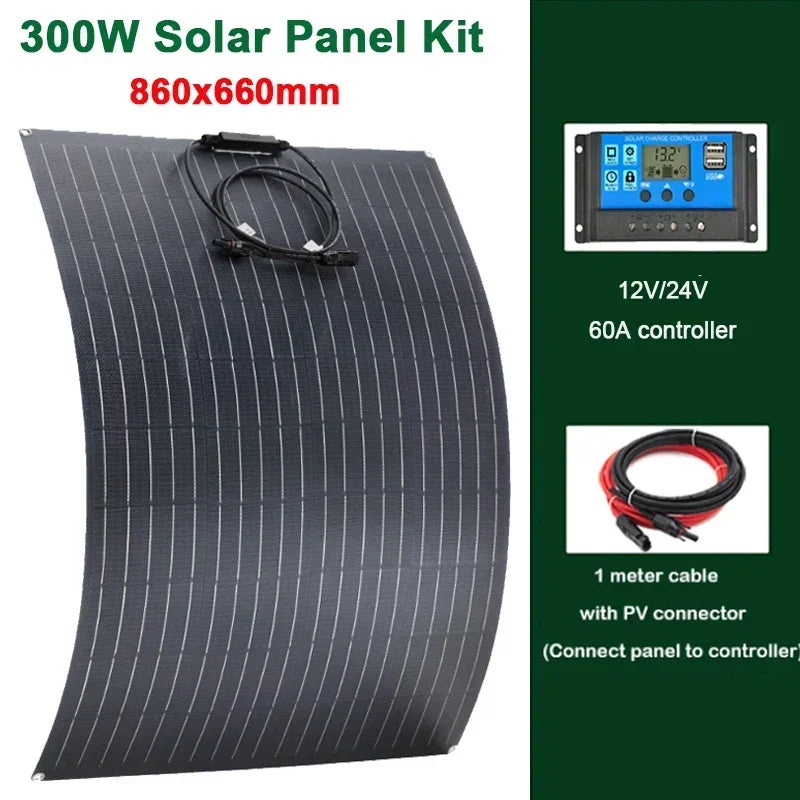 300W/600W Flexible Monocrystalline Solar Panel Kit 18V