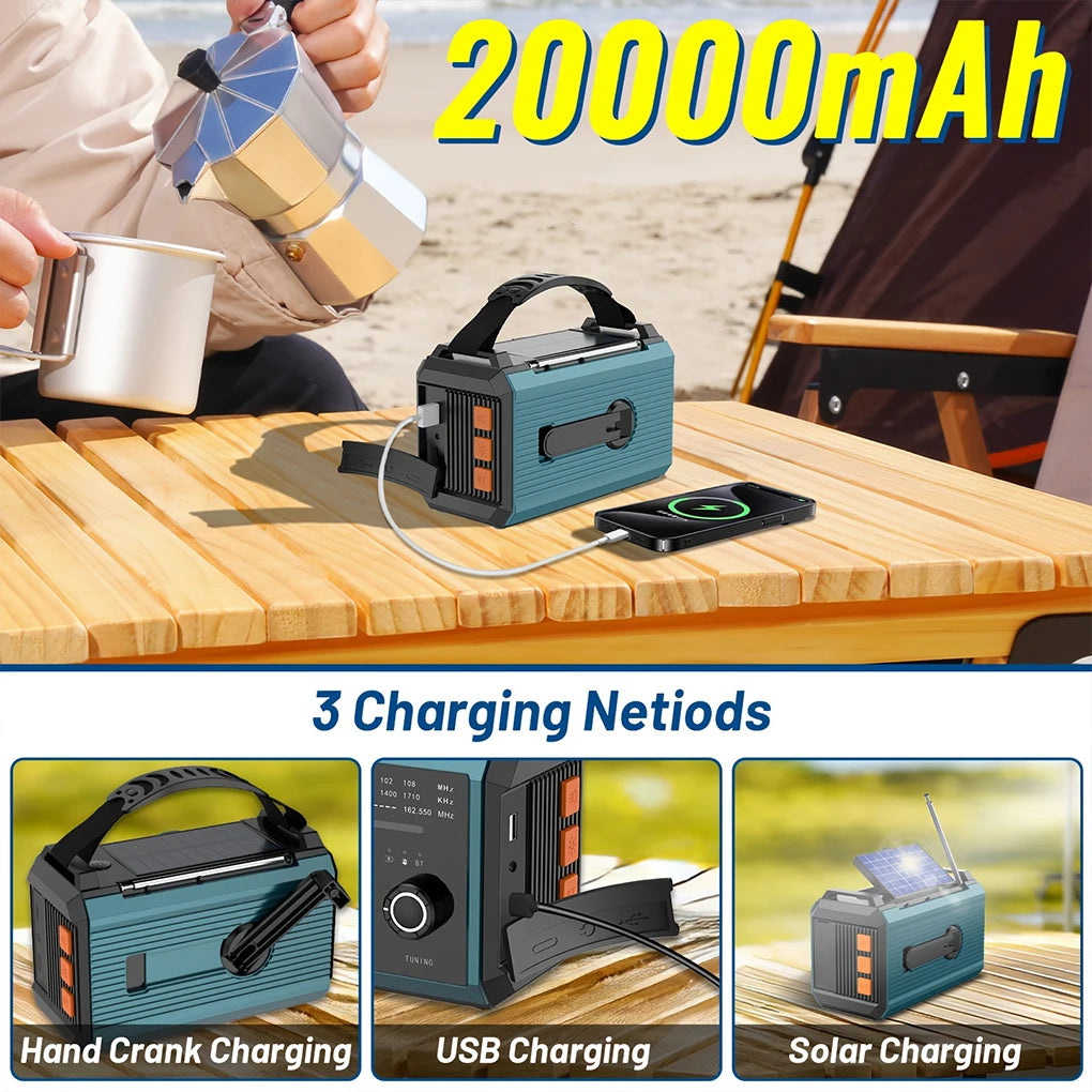 20000mAh Emergency Hand Crank Solar Radio Power Bank
