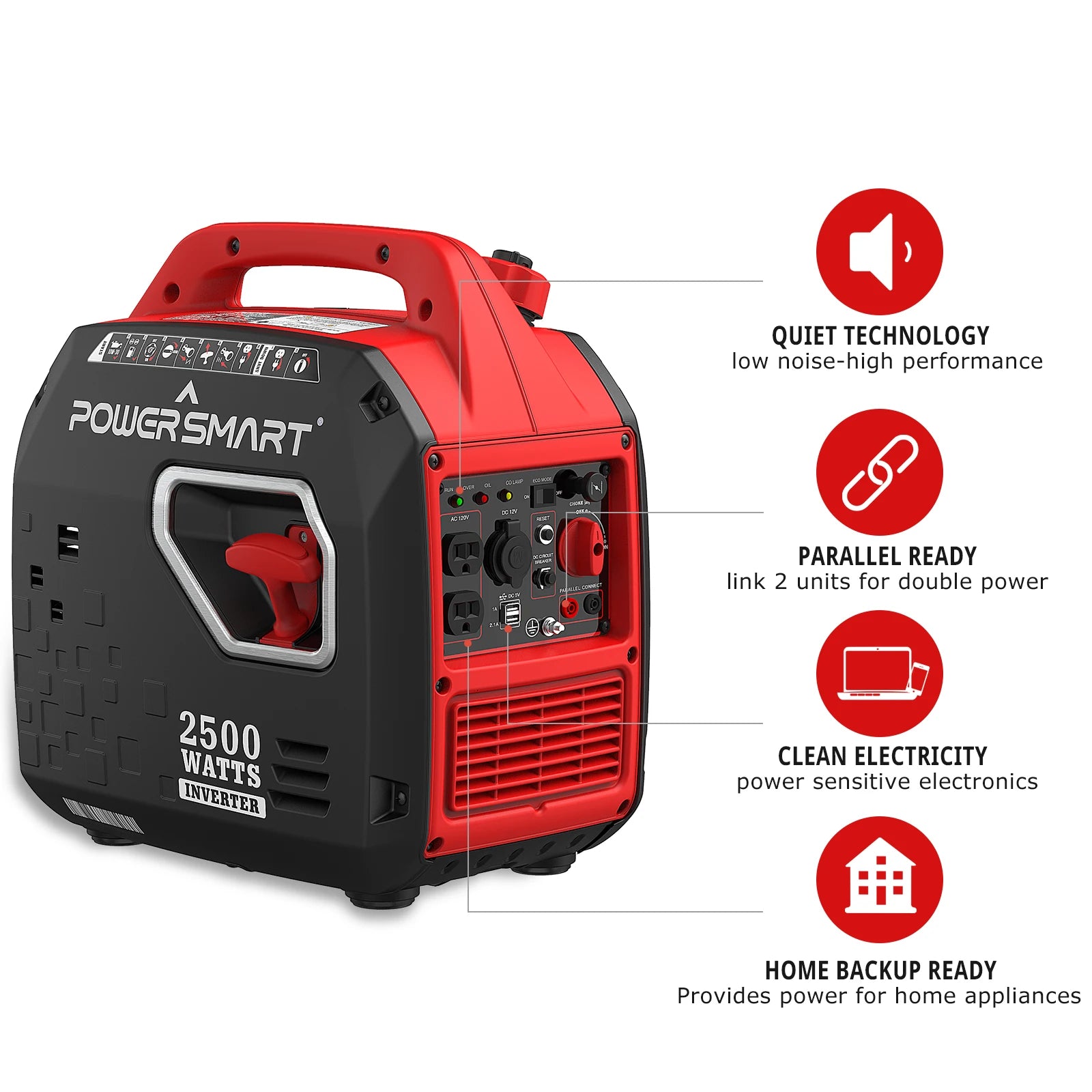 PowerSmart 2500W Portable Inverter Generator Quiet